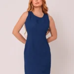 Vestido Midi Alfaiataria Regata Cristã Evangélica No Joelho - Azul-marinho