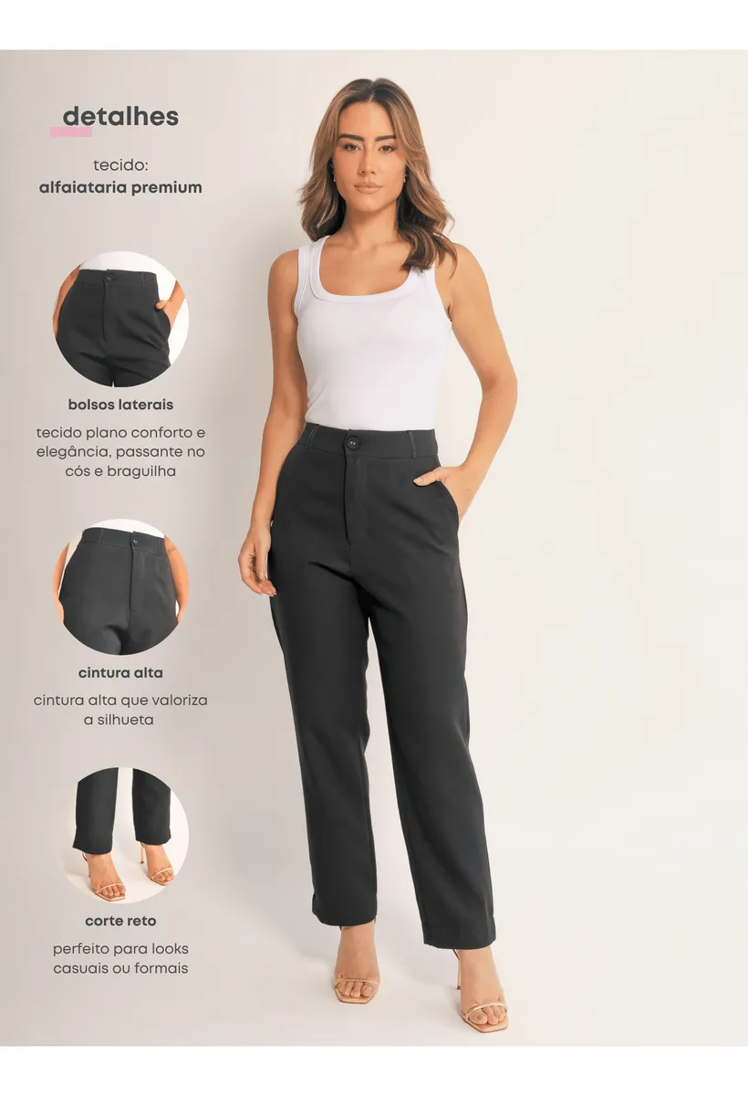 Calça Social Feminino Alfaiataria Trabalho Casual Fashion - Imagem 9
